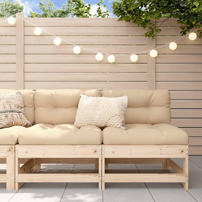 Rustic Pine Outdoor Patio Sectional Couch 24.4 x 24.4 x 27.8 in Solid Wood Slatted Seat Modular Garden Loveseat for Balcony Deck and Back Porch