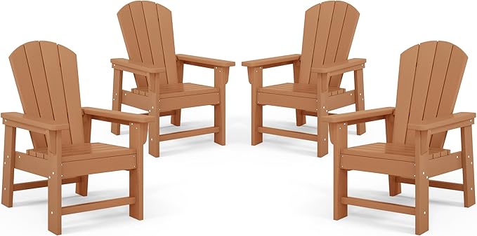 Costaelm Kids Adirondack Chair Set of 4, Plastic Outdoor Kids Chair Toddler Patio Furniture and Outdoor Children Picnic Activity Lawn Chair for Garden, Patio, Backyard & Beach, Teak