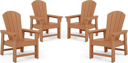Costaelm Kids Adirondack Chair Set of 4, Plastic Outdoor Kids Chair Toddler Patio Furniture and Outdoor Children Picnic Activity Lawn Chair for Garden, Patio, Backyard & Beach, Teak