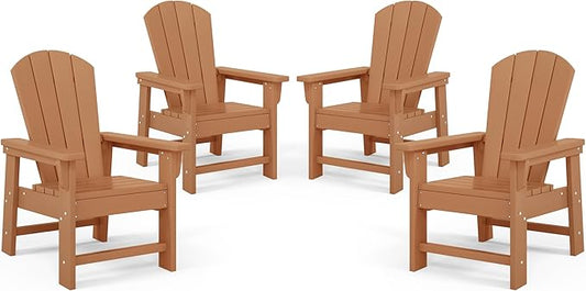 Costaelm Kids Adirondack Chair Set of 4, Plastic Outdoor Kids Chair Toddler Patio Furniture and Outdoor Children Picnic Activity Lawn Chair for Garden, Patio, Backyard & Beach, Teak