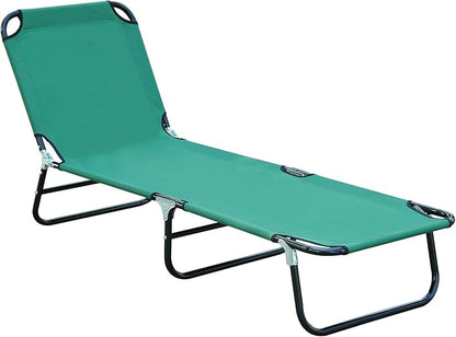 3-in-1 Heavy Duty Tanning Chair with Face Hole Adjustable 5-Position Folding Chaise Lounge Chairs Portable Lay Flat Beach Lounge Chair for Outdoor Sunbathing Patio Pool Lawn Camping Deck (Green)