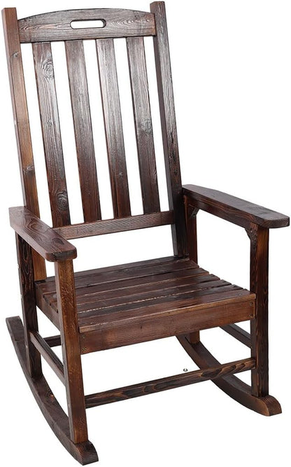 Oversized Wooden Rocking Chair for Porch & Patio, 21" Wide Seat High Back Fir Wood Rocker, Heavy Duty 300 lbs Outdoor Indoor Rocking Chair for Garden, Balcony, Living Room,Brown