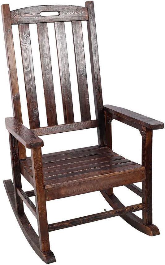Oversized Wooden Rocking Chair for Porch & Patio, 21" Wide Seat High Back Fir Wood Rocker, Heavy Duty 300 lbs Outdoor Indoor Rocking Chair for Garden, Balcony, Living Room,Brown