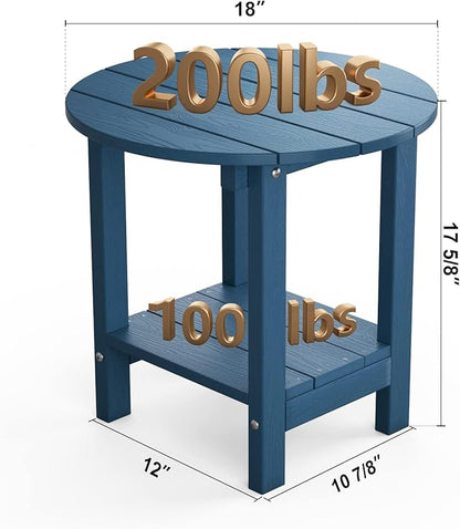 MXIMU Round Outdoor Side Table Adirondack Tables 18 Inch Chairside End Tables with Storage Shelf, 2-Tier Plastic Patio Side Table for Balcony Backyard Lawn (Navy, 1 Pack)