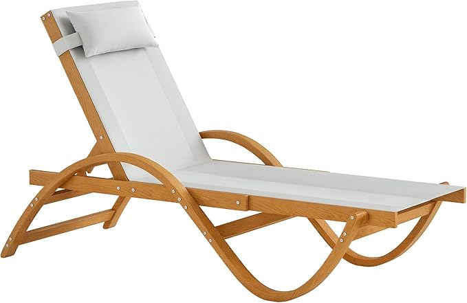 Outsunny Larch Wood Lounge Chair, 4-Level Adjustable Tanning Chair, Full Flat Patio Lounger with Mesh Seat - Photo 1
