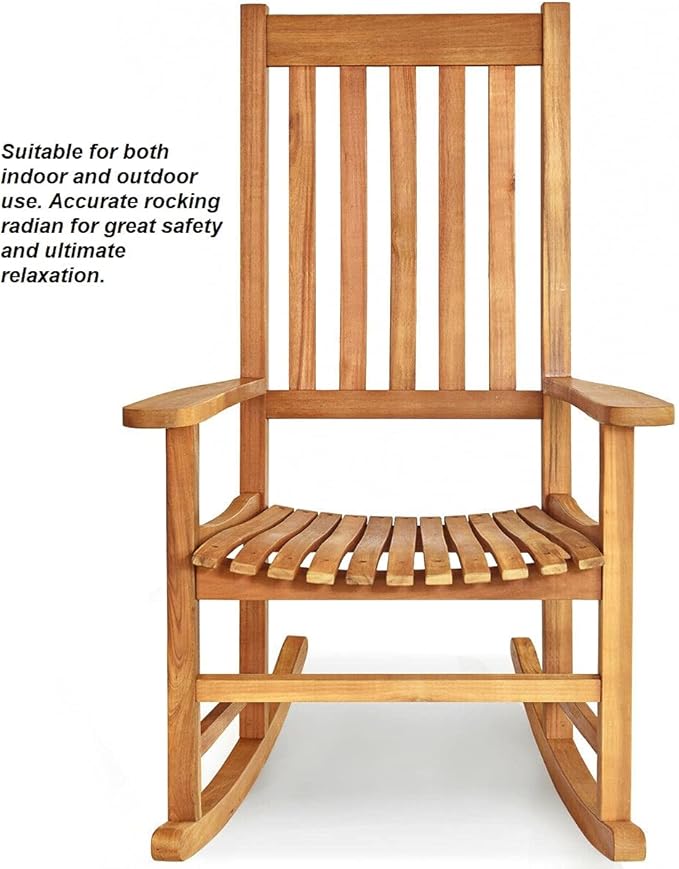 Teak Acacia Wood Rocking Chair Porch Rocker Comfortable Armrest Backrest Suitable For Both Indoor Outdoor Use Perfect For Patio Deck Area Backyard Balcony Garden Pool Side Use 350 LBS Weight Capacity