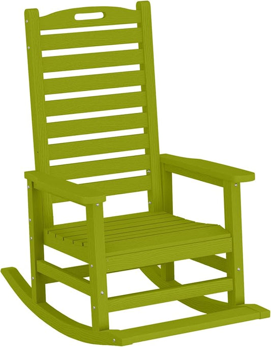PLUUV Outdoor Rocking Chair with Removable Footboard for Adults, HDPE High Back Patio Rocking Chairs, 330lbs All Weather Porch Rocking Chairs for Outdoor & Indoor -Pistachio Green