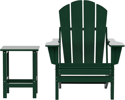 WestinTrends Malibu 2-Pieces Adirondack Chair Set with Side Table, All Weather Outdoor Seating Plastic Patio Lawn Chair Folding for Outside Porch Deck Backyard, Dark Green