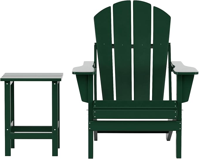 WO WESTIN OUTDOOR HDPE Laguna Outdoor Poly Adirondack Chair with Side Table, Dark Green