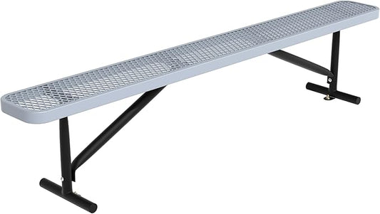 Park Benches for Outside, 8 ft Long Gray Metal Porch Bench Furniture Patio Seating, Industrial Bench Commercial Expanded Metal Mesh Benches for Garden, Lawn, Backyard, Park, Deck, Patio, School