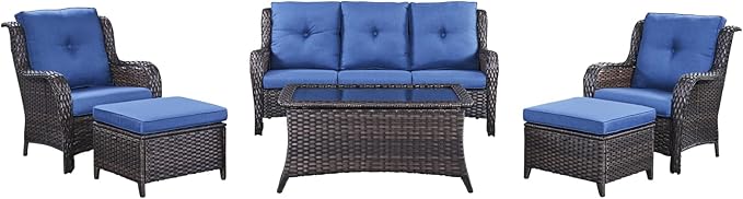 HUMMUH Outdoor Furniture 6 Pieces Patio Furniture Set Wicker Outdoor Sectional Sofa with 2 Patio Chairs,Ottomans,Coffee Table…