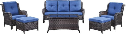 HUMMUH Outdoor Furniture 6 Pieces Patio Furniture Set Wicker Outdoor Sectional Sofa with 2 Patio Chairs,Ottomans,Coffee Table…