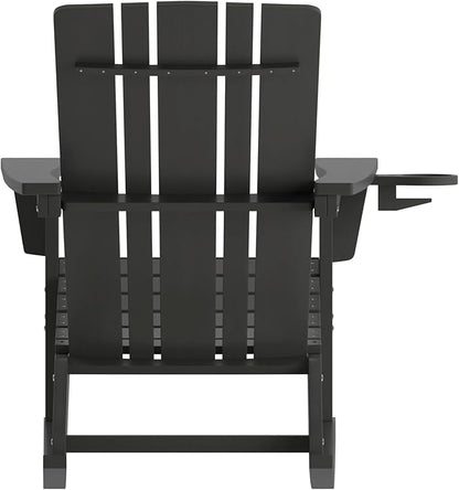 Flash Furniture Halifax Adirondack Rocking Chair with Cup Holder, Weather Resistant Poly Resin Adirondack Rocking Chair, Black