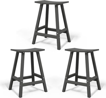 Costaelm All-Weather Bar Stools Set of 3, 24" Height Outdoor Bar Stools, Adirondack Poly Patio Bar Stool for Patio, Deck, Kitchen Counter and Garden, Gray