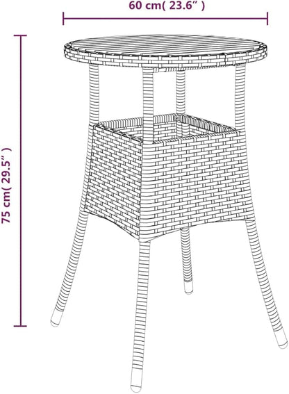 Black Round Garden Dining Table with Acacia Wood and Poly Rattan, Ø23.6 Inch Outdoor Patio Table for Balcony, Durable Steel Frame, Weather Resistant Design, Easy Maintenance