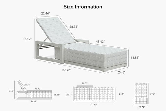 PURPLE LEAF Outdoor Chaise Lounge Set of 2, PU Leather Patio Lounge Chair Aluminum Pool Lounge Chairs with 5-Position Adjustable Backrest for Pool, Deck, Garden, Sunbathing, White