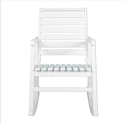 Eyely KCR101C Carrie Modern Slat-Back 300-Lbs Support Acacia Wood Patio Outdoor Rocking Chair for Garden, Lawn, Backyard, Pool, Deck, Beach, Firepit, White