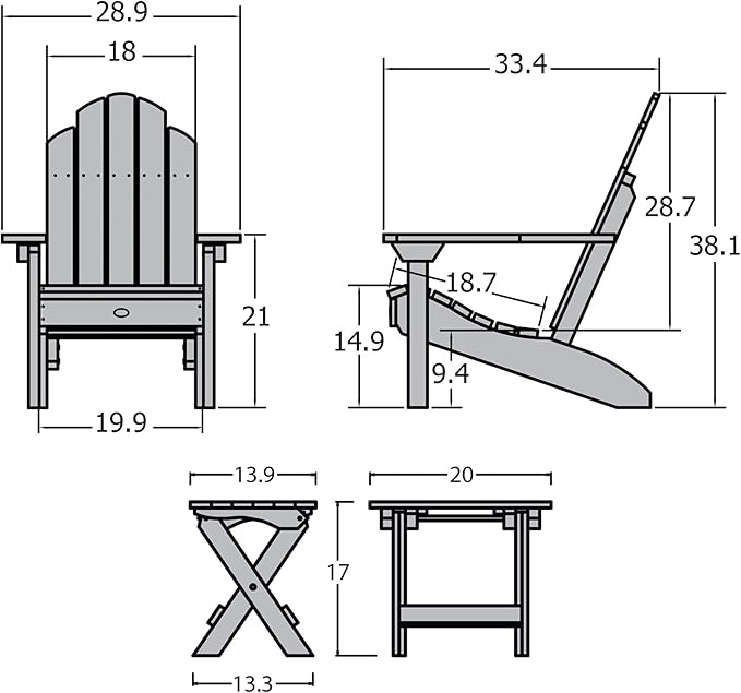 Highwood Classic Westport Adirondack Chairs with Side Table, Weathered Acorn