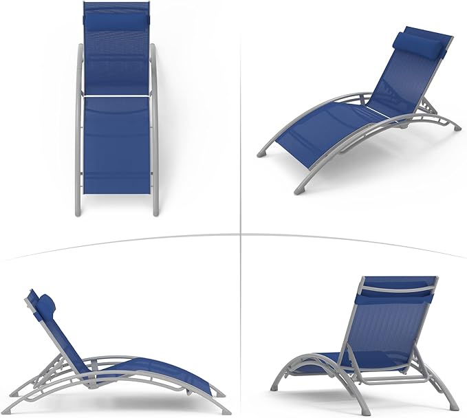 Domi Outdoor Chaise Lounge Set of 3 Patio Recliner Chairs with Adjustable Backrest and Removable Pillow for - Photo 6