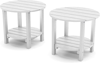 YEFU Adirondack Side Table, 18" Double Outdoor Side Table Set of 2, Poly Lumber end Table, Weather Resistant for Indoor, Patio, Pool, Porch, Backyard-White