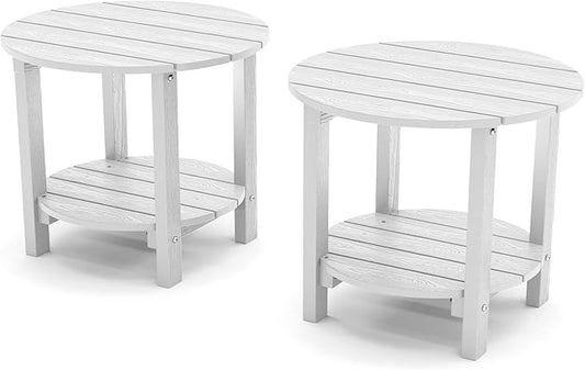 YEFU Adirondack Side Table, 18" Double Outdoor Side Table Set of 2, Poly Lumber end Table, Weather Resistant for Indoor, Patio, Pool, Porch, Backyard-White