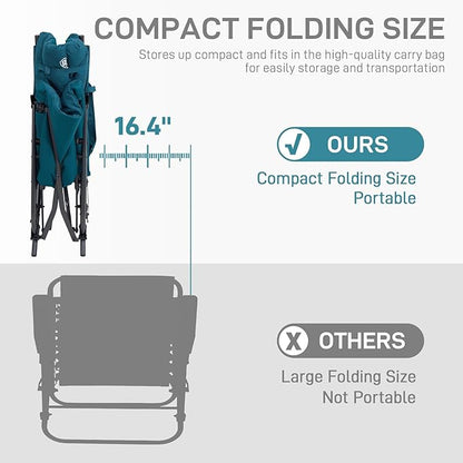 EVER ADVANCED Oversized Folding Rocking Camping Chair Set of 2, Padded Portable Rocker Chair for Patio, Lawn and Outdoors, Heavy Duty Hard Armchair for Adults Supports 400lbs, Green