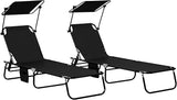 Outsunny Folding Chaise Lounge Pool Lounge Chairs Set of 2, Outdoor Sun Tanning Chairs with Canopy Shade, Reclining Back - Photo 1