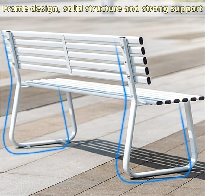 Modern Metal Garden Bench, Weatherproof Colorful Outdoor Bench, Sturdy Steel Frame Long Chair for Park, Lawn, Yard, Porch(White,59.1in)