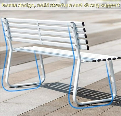 Modern Metal Garden Bench, Weatherproof Colorful Outdoor Bench, Sturdy Steel Frame Long Chair for Park, Lawn, Yard, Porch(Orange,59.1in)