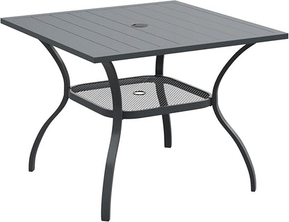 DIFY Square Patio Dining Table for 4, 38" Grey Outdoor Metal Dining Table with 1.57" Umbrella Hole for Backyard, Lawn, Garden and Deck