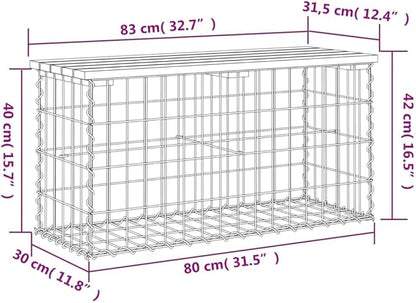Douglas Fir Wood Garden Bench with Gabion Base, Outdoor Patio Seating for Two Adults, Durable and Rustic Design, Easy Assembly, Compact Furniture for Balcony or Garden
