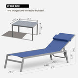 Domi Patio Chaise Lounge Set of 2 with Side Table, Aluminum Adjustable Pool Lounge Chairs - Photo 6