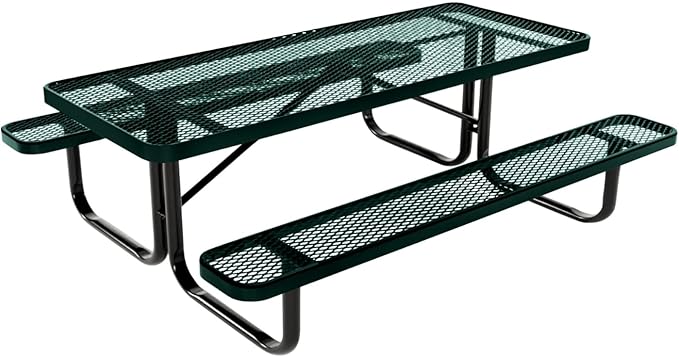 COATEDOUTDOORFURNITURE Heavy-Duty Portable Outdoor Kids Table, Expanded Metal Kids Picnic Table, Commercial-Grade Picnic Table, Made in America (6ft Rectangular, Childrens, Textured Dark Green)