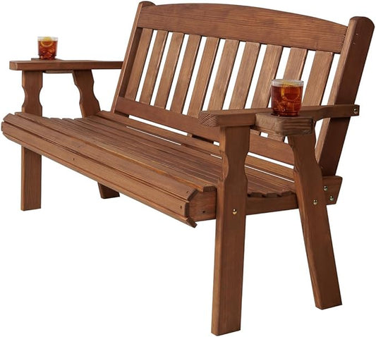 Amish Casual Heavy Duty 800 Lb Mission Pressure Treated Garden Bench with Cupholders (5 Foot, Oak Stain)