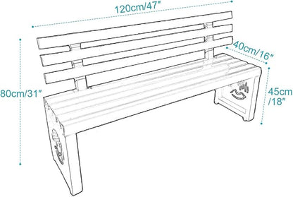 Outdoor Metal Garden Bench, Outdoor Benches Weatherproof with Backrest, Patio Bench for Outside Park, Picnic, Yard, Front Porch, Backyard(White,120cm/47in)