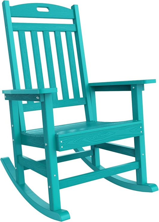 YEFU Outdoor Rocking Chair Porch: Outdoor Patio Rocking Chairs-Oversized Rocker Chair-All Weather Poly Rocker Lawn Chairs for Adult-Seat Area 22"x21"-Backrest Height 31"-380lbs Weight Capacity-Aruba