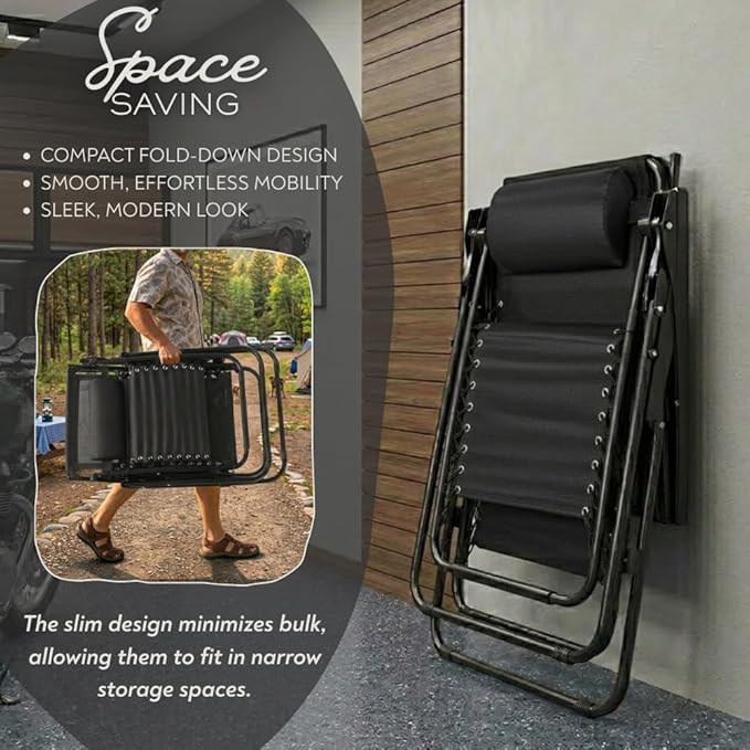 Adjustable Zero Gravity Lounge Chair with Steel Mesh Fabric: Reclining Lawn Chair Featuring Comfort Pillow - Photo 5