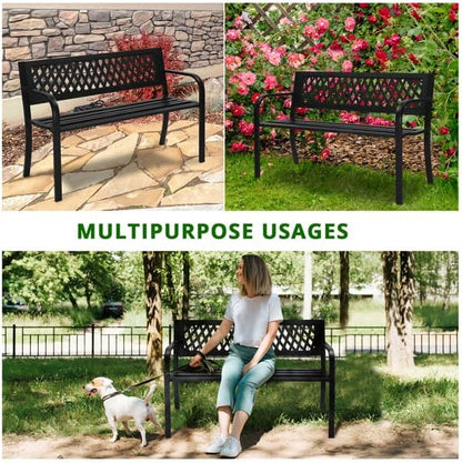 Patio Outdoor Park Loveseat Bench for Garden Porch Deck Made Cast Iron Anti-Rust Aluminum Metal, 2-3 Seater (47 Inch Cross Back Metal Bench)