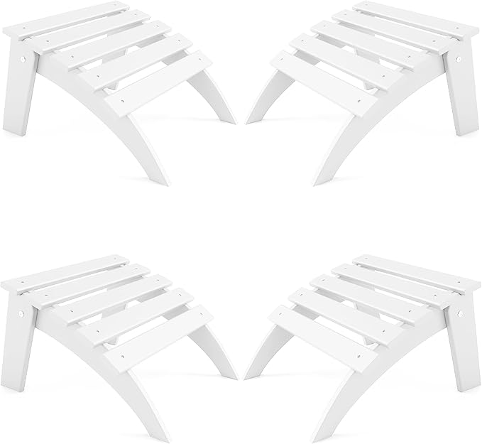 FOOWIN Folding Adirondack Ottoman Set of 4, HDPE All Weather Adirondack Footrests, Ottoman for Adirondack Chair,Patio Footstool for Outside Easy Storage,for Patio, Backyard, Porch, Garden, White