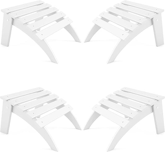 FOOWIN Folding Adirondack Ottoman Set of 4, HDPE All Weather Adirondack Footrests, Ottoman for Adirondack Chair,Patio Footstool for Outside Easy Storage,for Patio, Backyard, Porch, Garden, White