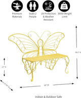 Plow & Hearth Weatherproof Butterfly Outdoor Bench | Holds Up to 300 lbs | Garden Patio Porch Park Deck | Metal | Yellow - Photo 3