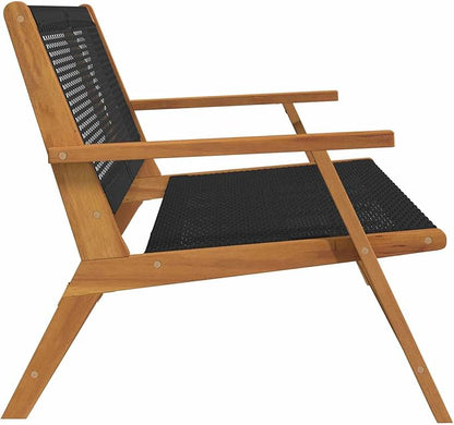 Solid Acacia Patio Seating 48 x 31 in 2-Seat Black Outdoor Garden Bench, Modern Lounge Chair for Deck Backyard Balcony