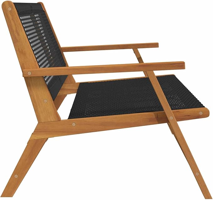 48 in Black Acacia Outdoor Bench, Modern Patio Seating for Garden Deck, Solid Wood Loveseat with Weather-Resistant Finish for Balcony Backyard or Sunroom