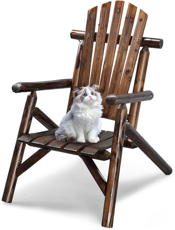 VINGLI Solid Wood Adirondack Chair Outdoor Patio Furniture Fire Pit Chairs, Heavy Duty Backyard Seating Armchair Deck Garden Lawn Patio (Carbonized, 1 PC)