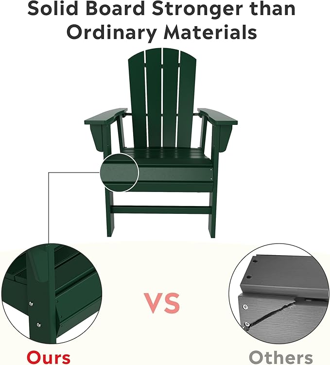 Costaelm Outdoor Fire Pit Chair, Patio hdpe Balcony Pool Adirondack Chair, Modern Front Porch Backyard Chair, Garden Resin Lounge Chair for Outside, Dark Green