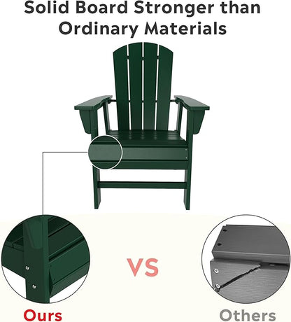 Costaelm Outdoor Fire Pit Chair, Patio hdpe Balcony Pool Adirondack Chair, Modern Front Porch Backyard Chair, Garden Resin Lounge Chair for Outside, Dark Green