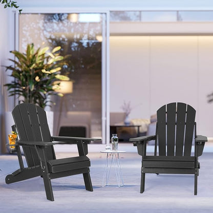 Okeysen Adjustable Adirondack Chair Set of 4 Folding Plastic Outdoor Fire Pit Chair Weather Resistant 3-Positons Patio Chair with Cup Holder for Outdoor Porch Garden Backyard Deck and Pool, Black