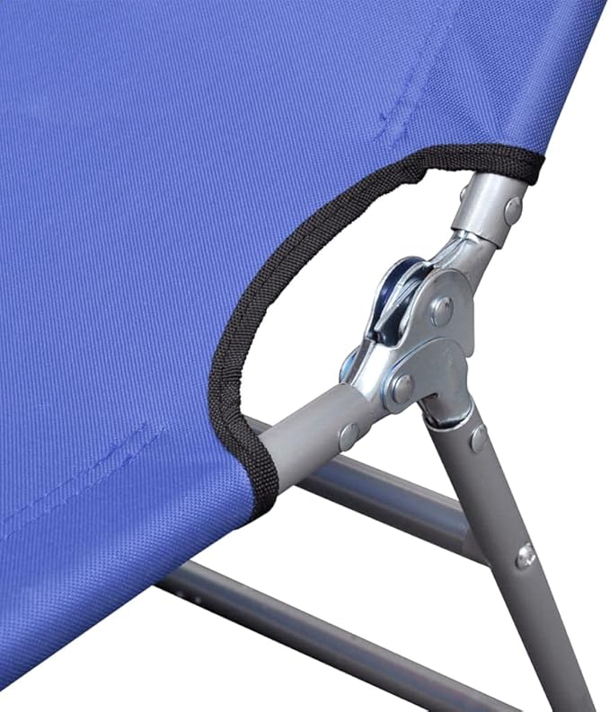 Folding Blue Sun Lounger Outdoor 74.4x22.8x10.6 in Powder-Coated Steel Frame Adjustable Backrest Portable Poolside - Photo 6