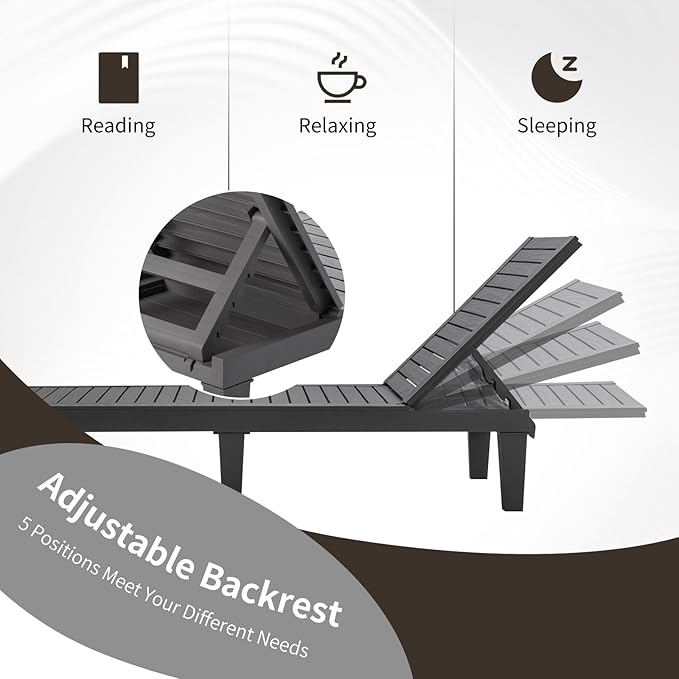 Giantex Lounge Chair, Outdoor Sun Tanning Chair with 5-Position Adjustable Backrest, Lightweight Design, Weather-Proof and Rust-Resistant, Pool Lounger for Patio, Beach, Balcony, Poolside (1, Gray)