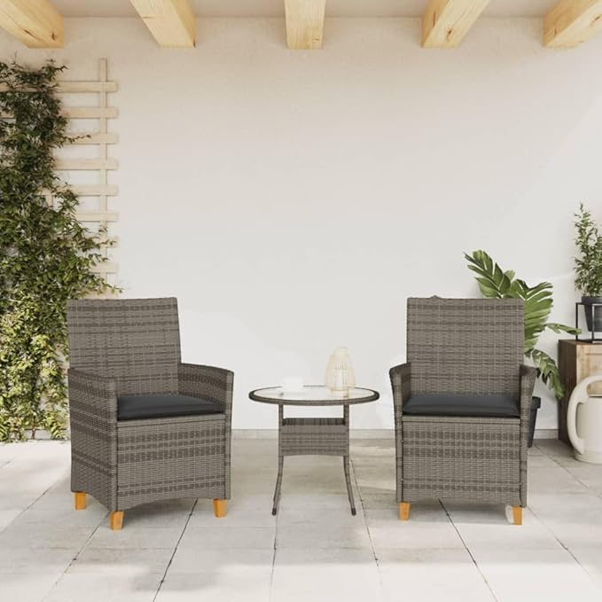 Patio Chairs with Cushions 2 pcs Gray Poly Rattan&Solid Wood, Suitable for patios, Gardens, Balconies - Photo 4